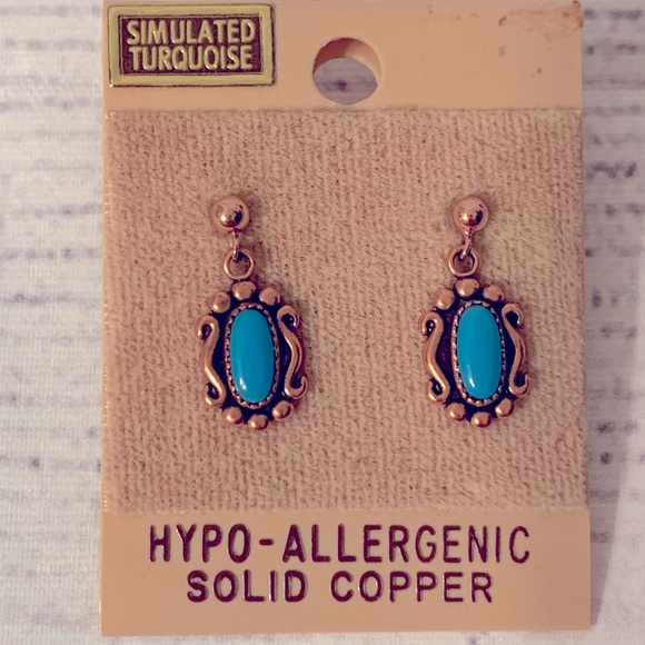 Hypo-allergenic solid copper simulated turquoise earrings Wheeler Mfg. Co. - Picture 1 of 5